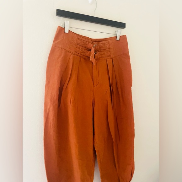 FREE PEOPLE Double Buckle Trouser WideLeg Tapered Orange Brown Pants - Picture 5 of 8